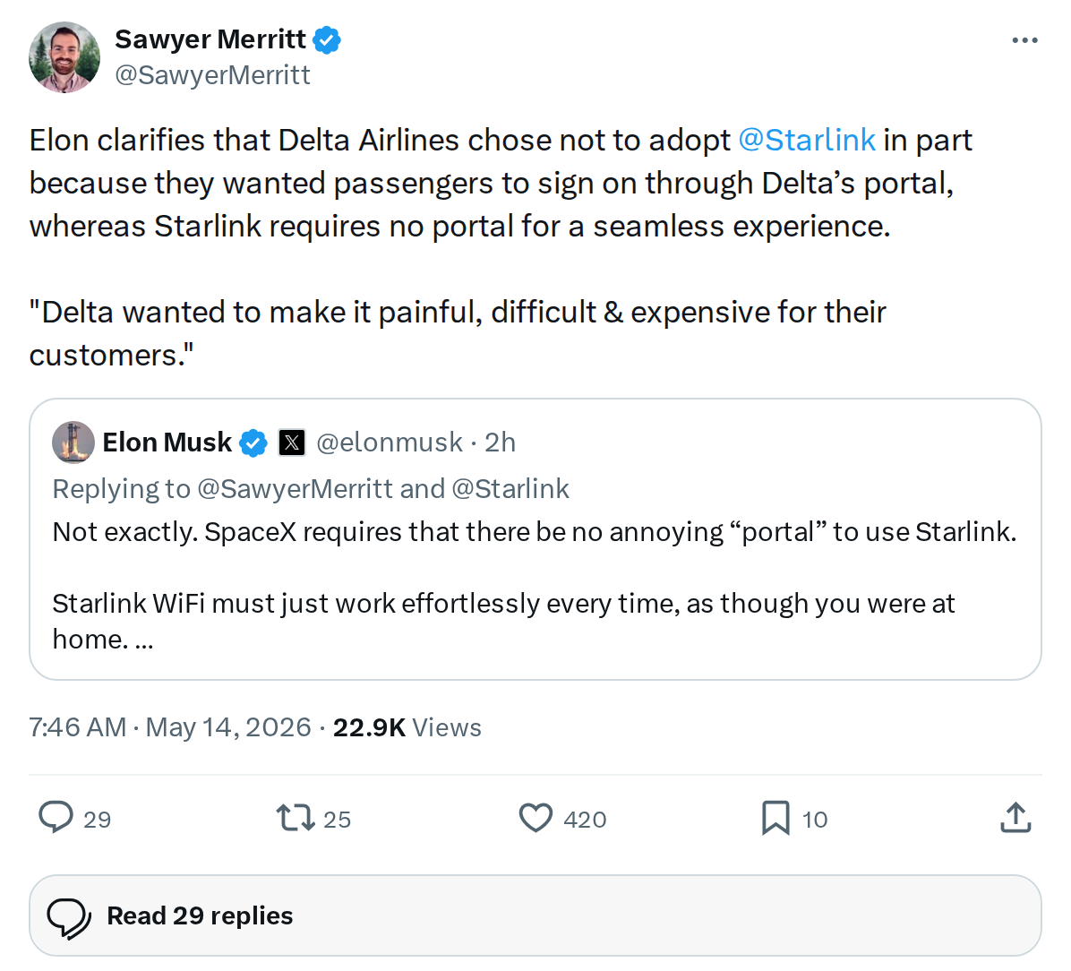 Why Delta Rejected Starlink: Musk Explains the Portal Dispute