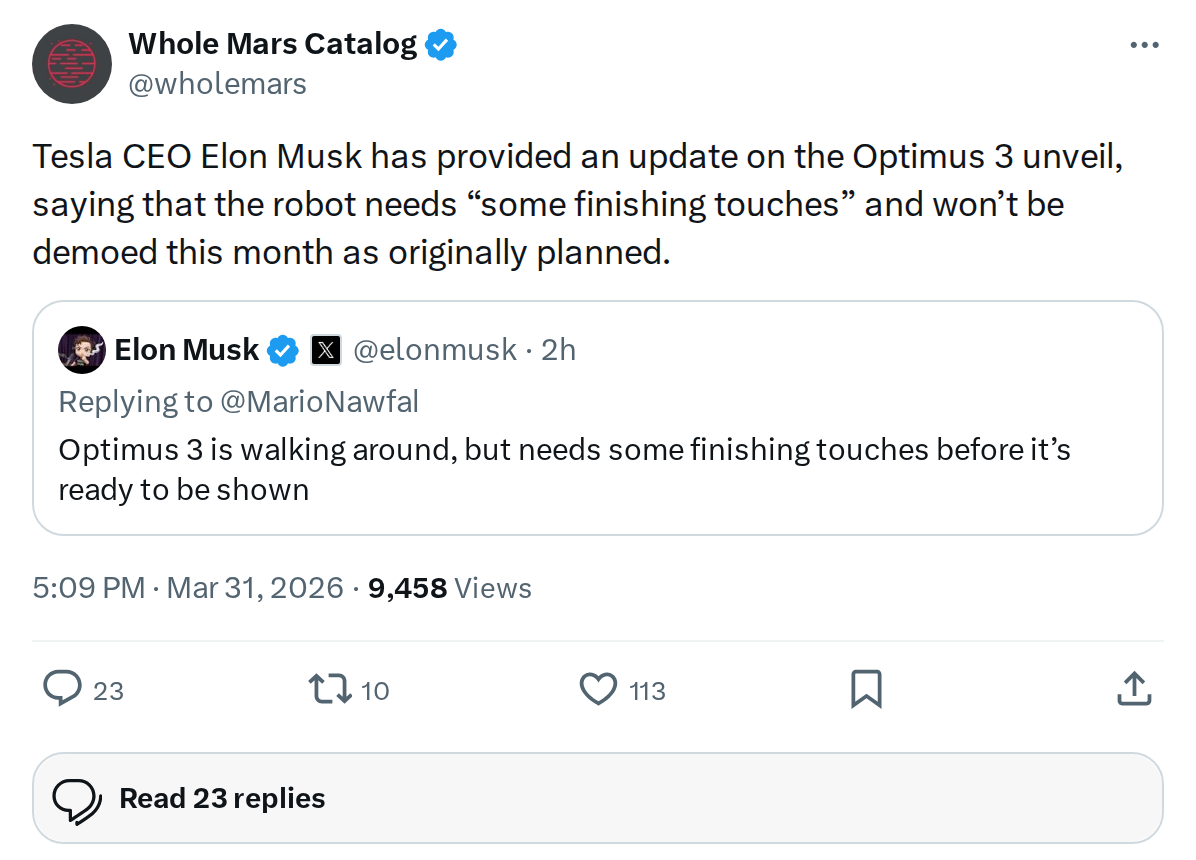Tesla Delays Optimus 3 Unveil: What We Know So Far
