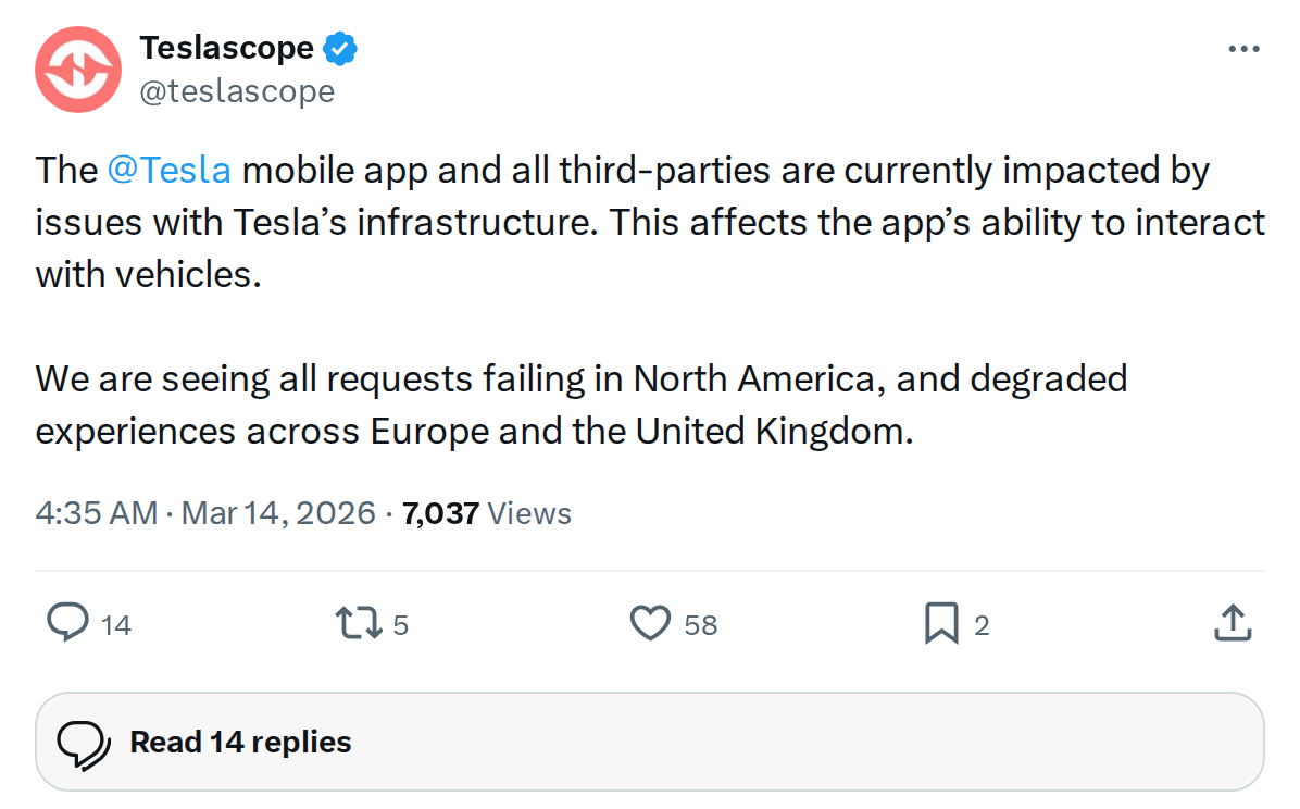 Tesla App Outage Hits North America & Europe: What to Do