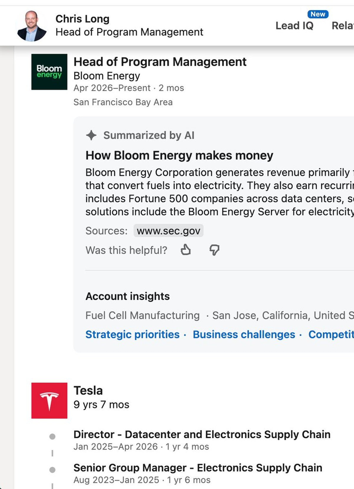 Tesla Supply Chain Director Chris Long Departs for Bloom Energy
