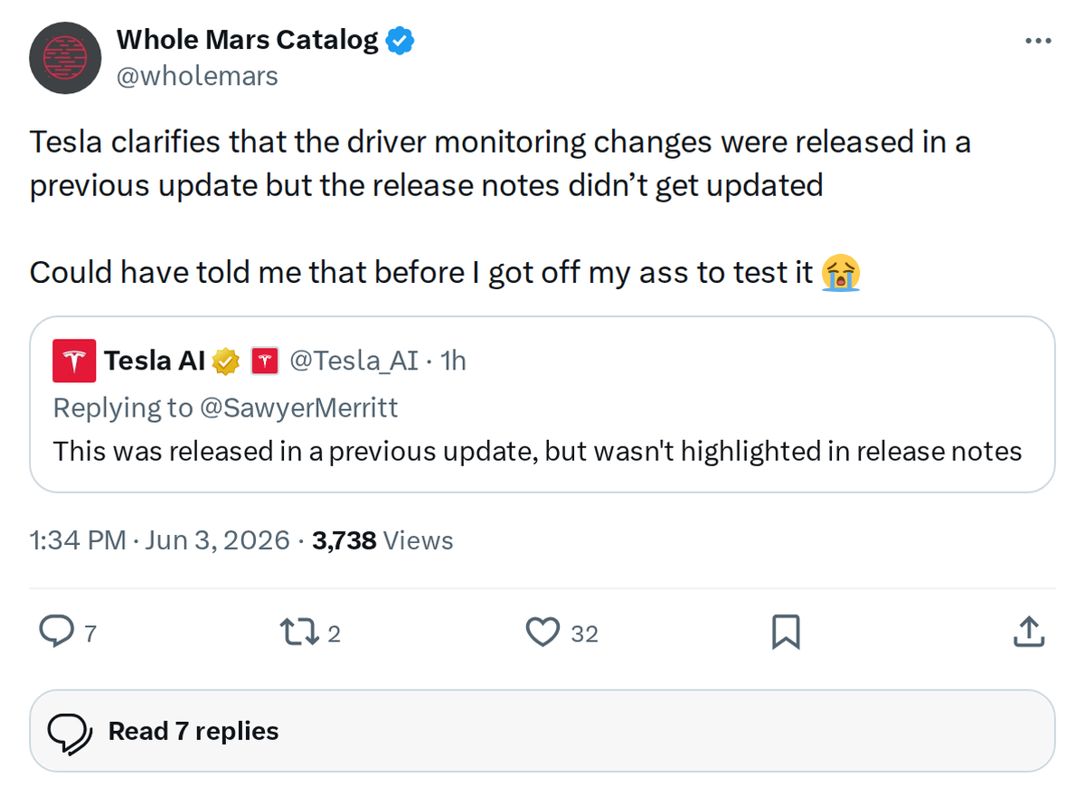 Tesla Admits Driver Monitoring Change Was Never Documented