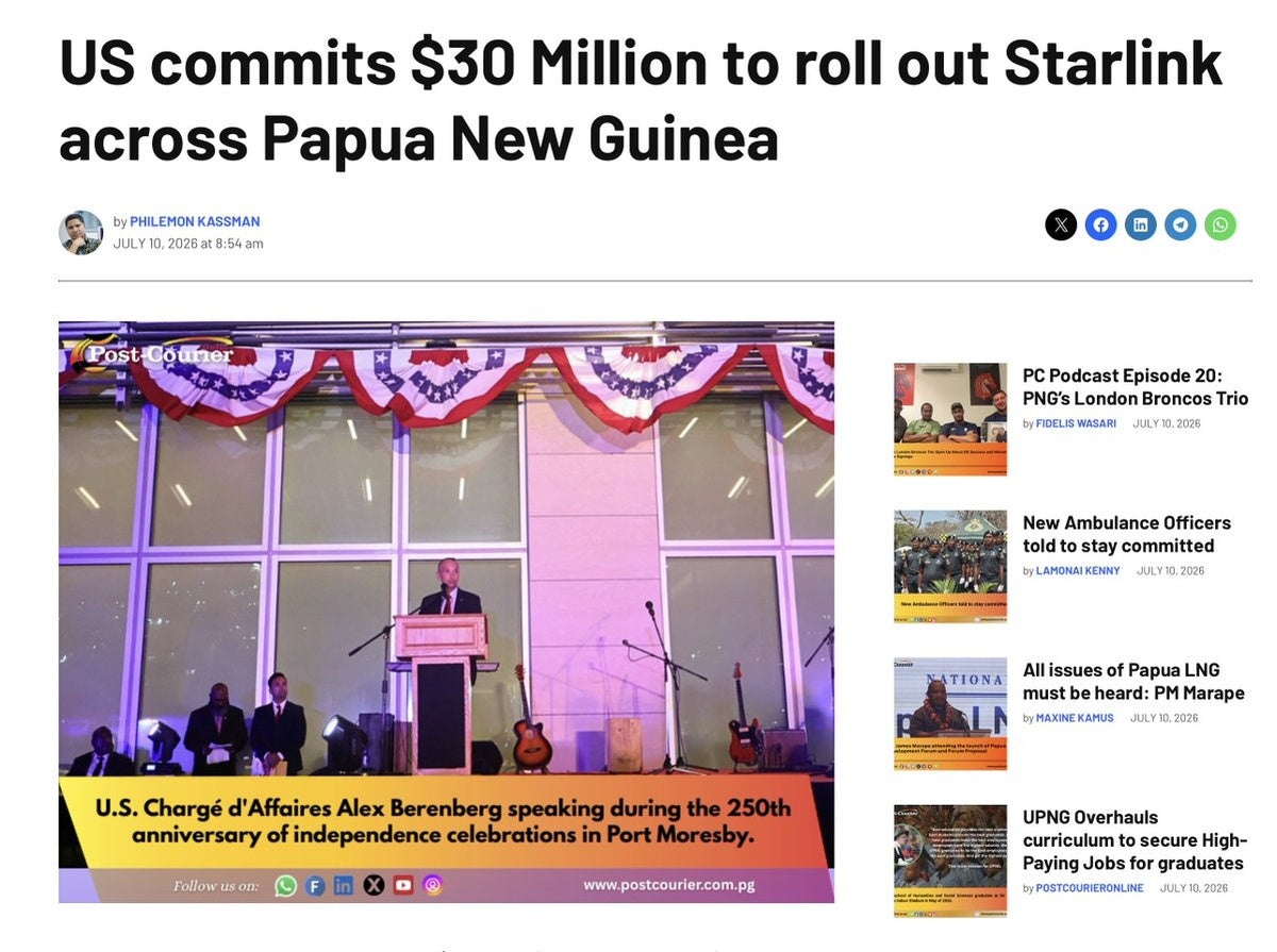US Invests $30M to Bring Starlink to Papua New Guinea