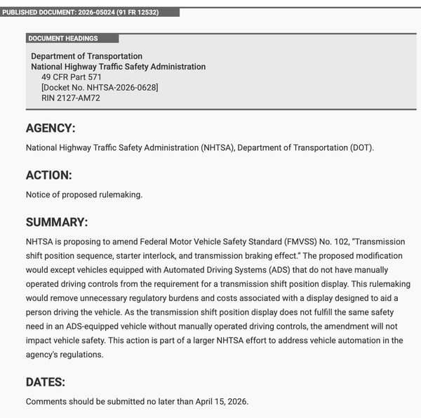 NHTSA Proposes Rule Change to Allow Autonomous Vehicles Without Steering Wheels or Pedals