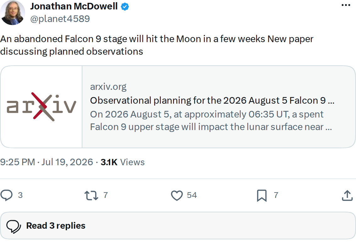 SpaceX Falcon 9 Stage Set to Strike the Moon on August 5