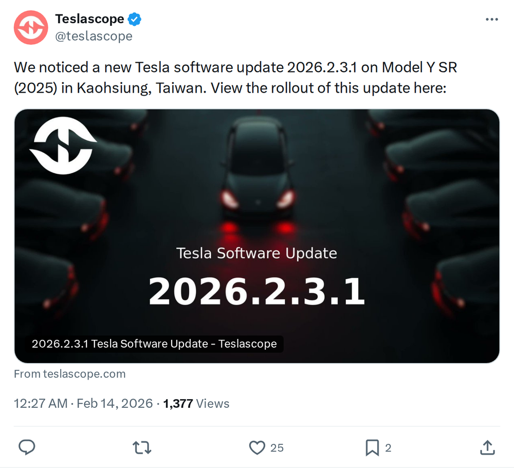 Tesla Software Model Tesla Software Update 2026.2.3.1 Spotted: What's Rolling Out