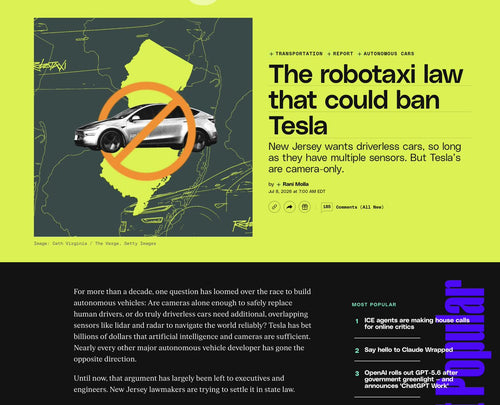New Jersey Bill Could Ban Tesla Robotaxis in the State