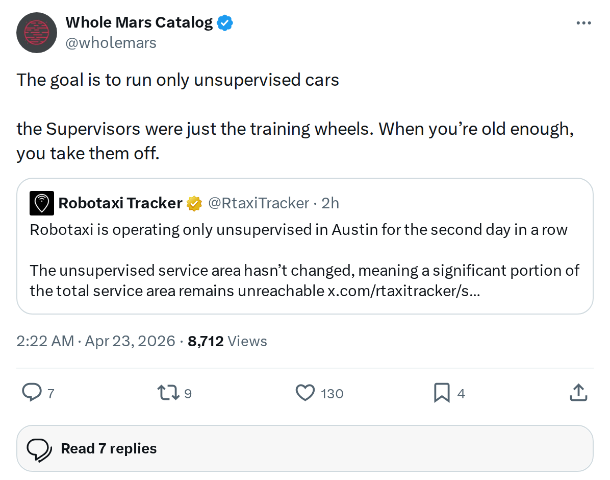 Tesla's Endgame: Fully Unsupervised FSD and No Human Backup