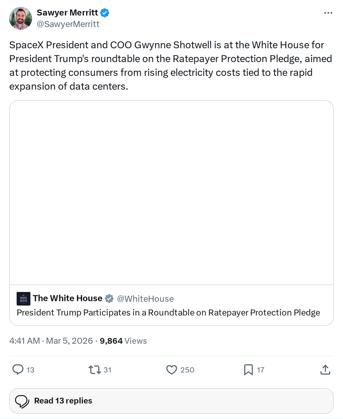 SpaceX COO at White House: What the Energy Roundtable Means