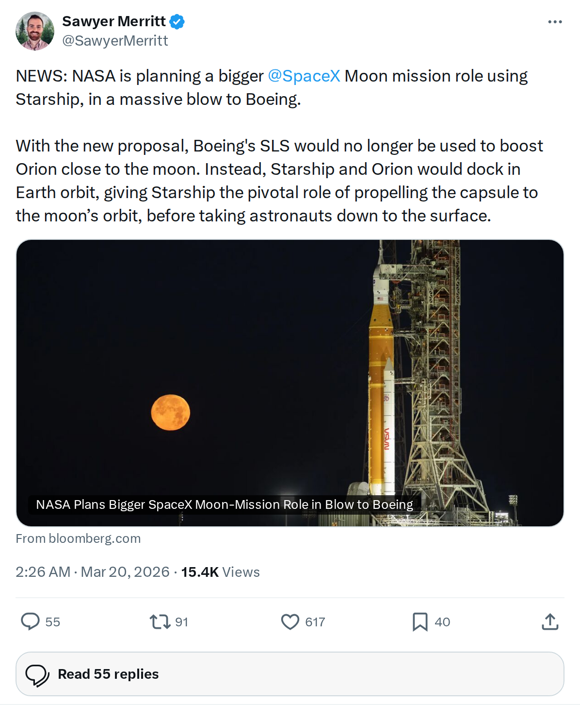 NASA Hands SpaceX Starship a Bigger Moon Role — Boeing Takes the Hit