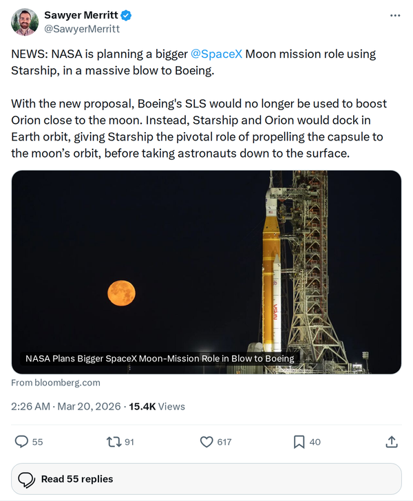 NASA Hands SpaceX Starship a Bigger Moon Role — Boeing Takes the Hit