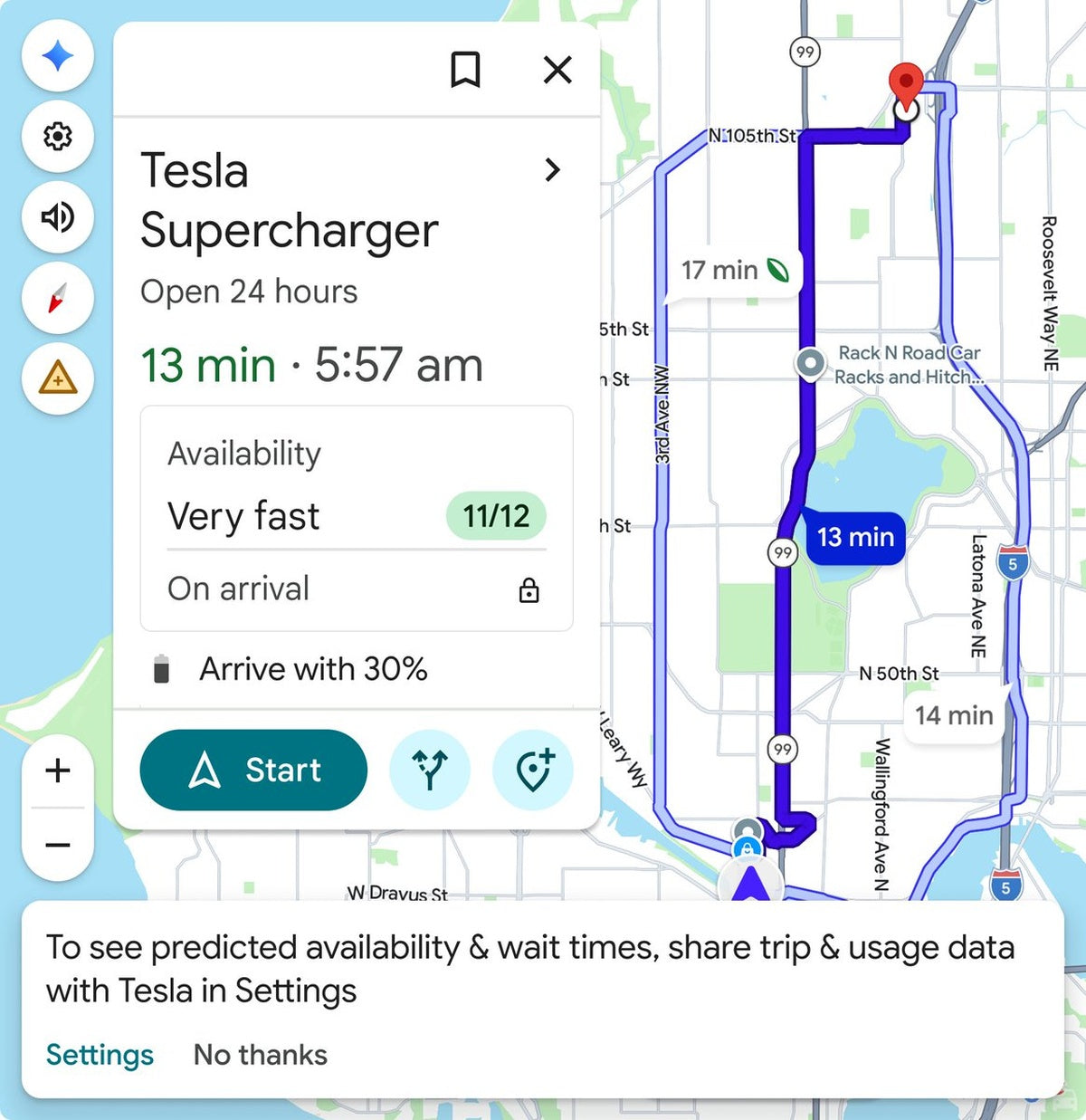 Tesla Supercharger Forecasted Availability Now Live in Google Maps