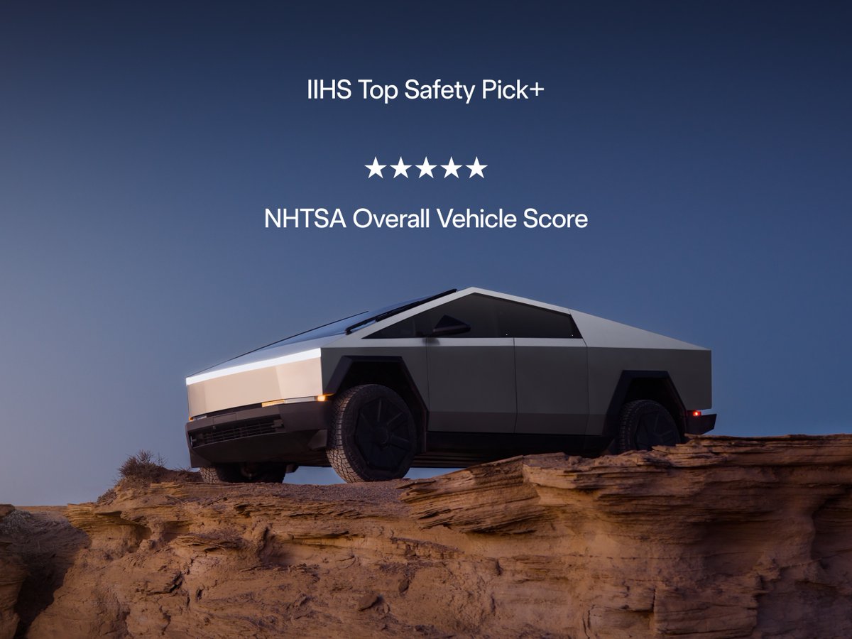 Cybertruck Earns IIHS Top Safety Pick+ and NHTSA 5-Star Rating