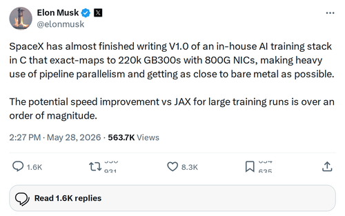 SpaceX Builds Custom AI Training Stack for 220,000 GPUs