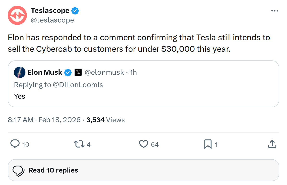 Tesla Cybercab: Retail Sales Confirmed for Under $30k in 2026