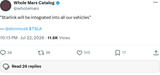 Musk: Starlink Will Be Integrated Into All Tesla Vehicles