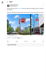 Starlink Emergency Wi-Fi Tested on Japan Fire Hydrant Signs