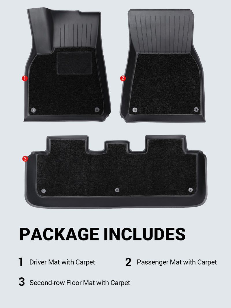BASENOR Tesla Model Y Floor Mats Set All Weather Waterproof TPE Floor Mat Removable Anti-Slip Carpet Interior Liners Model Y Accessories 2020-2024 (3 PCS)