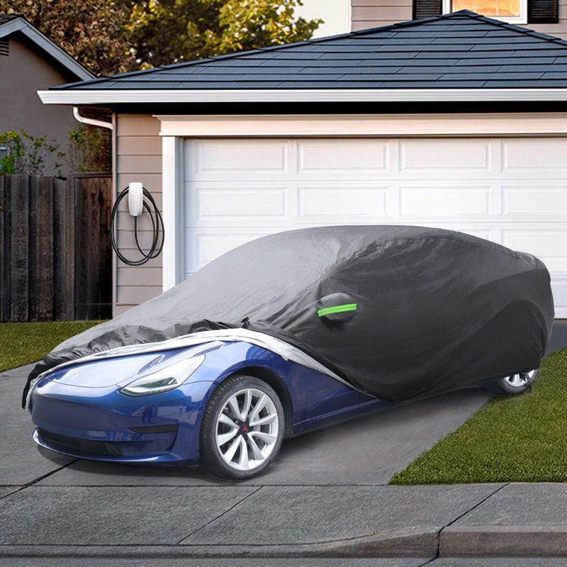 BASENOR Tesla Model 3 Car Cover All-Weather UV Protection Full Exterior Accessories with Charge Port Opening & Ventilated Mesh for Model 3 2017-2023