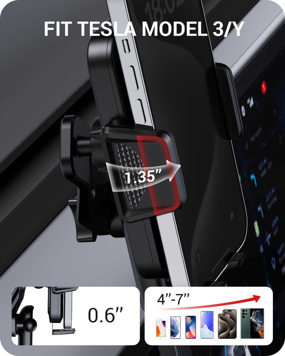 2017-2023 Tesla Model 3 & 2020-2024 Model Y Phone Mount - Screen-Safe 360 Rotatable - Image 9