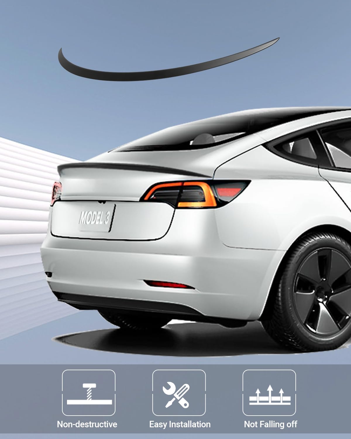 2017-2023 Tesla Model 3 Performance Rear Spoiler - Gen 2 ABS No Drilling Matte Black - Image 7