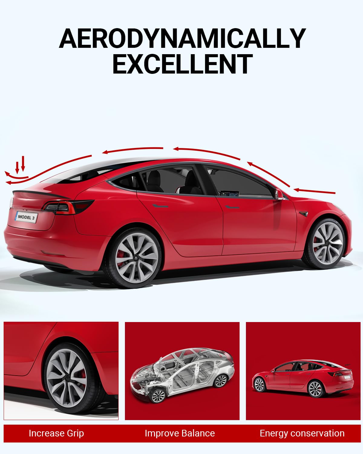 2017-2023 Tesla Model 3 Performance Rear Spoiler - Gen 2 ABS No Drilling Matte Black - Image 8