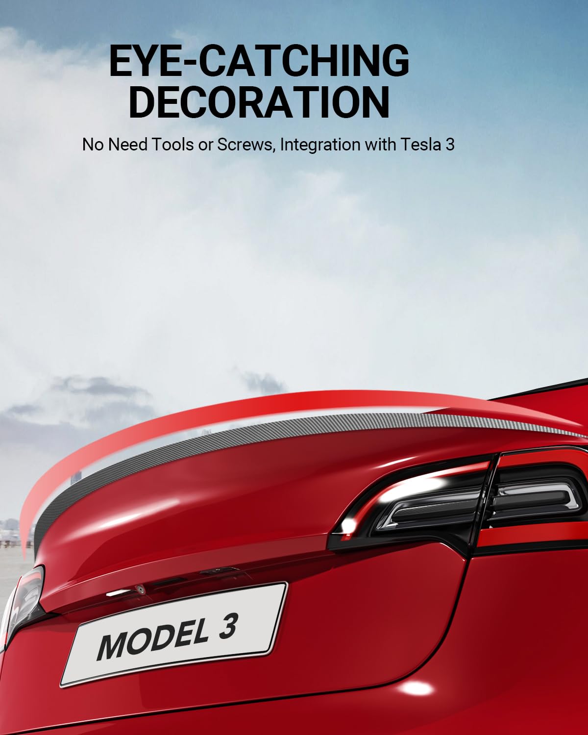 2017-2023 Tesla Model 3 Rear Spoiler Wing - OEM ABS Carbon Fiber - Image 4