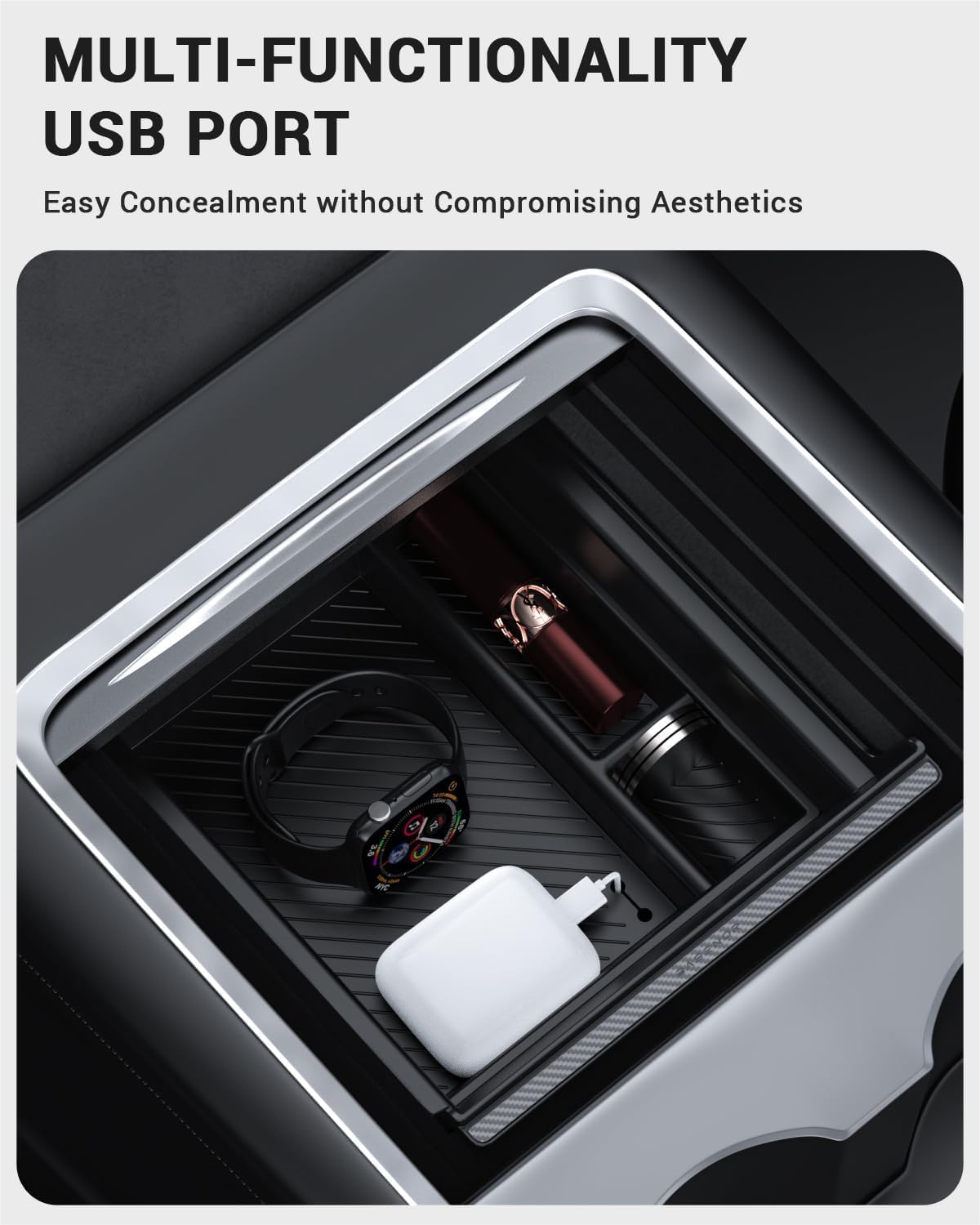 2021-2023 Tesla Model 3 & 2021-2024 Model Y Console Organizer - Carbon Hidden Drawer - Image 5