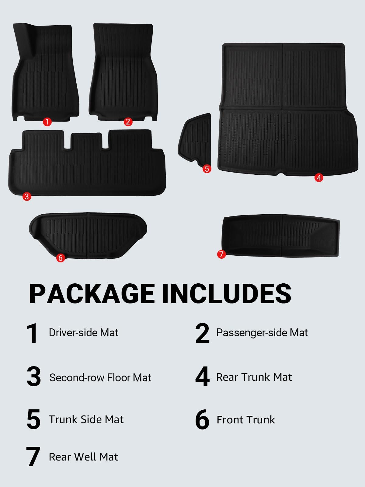 2021-2026 Tesla Model S Floor Mats 7PCS - 3D All-Weather Custom Fit - Image 4