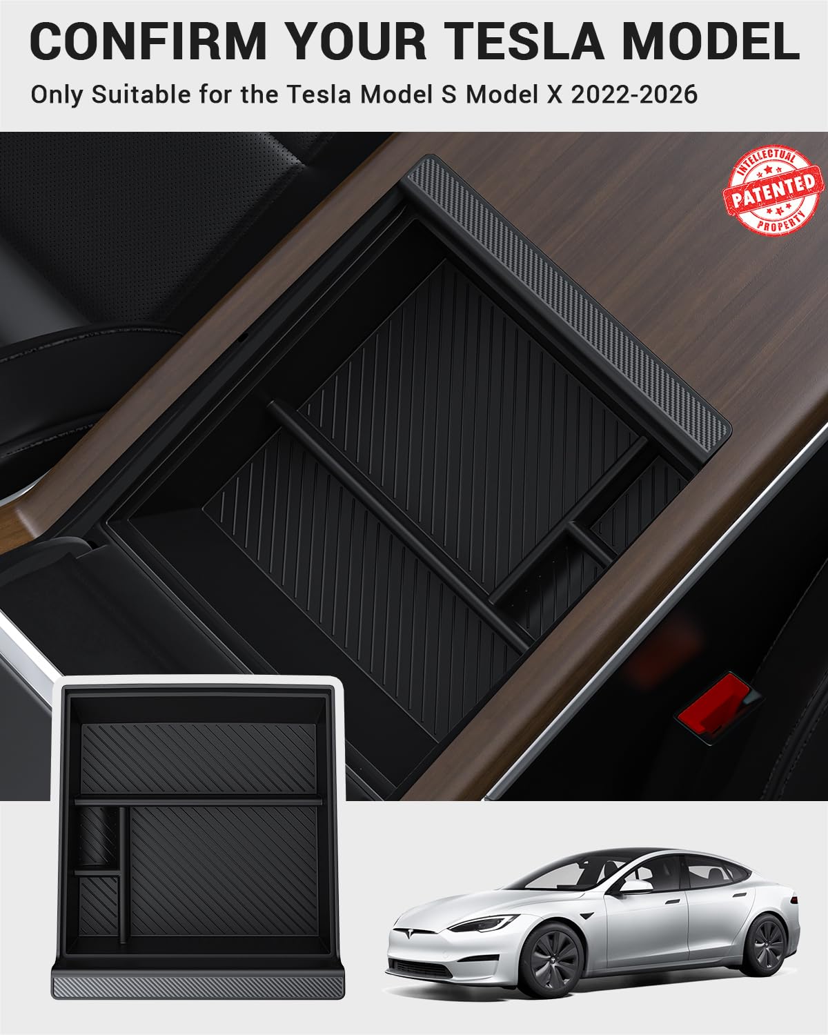 2022-2026 Tesla Model S/X Console Organizer - Carbon Edition - Image 9