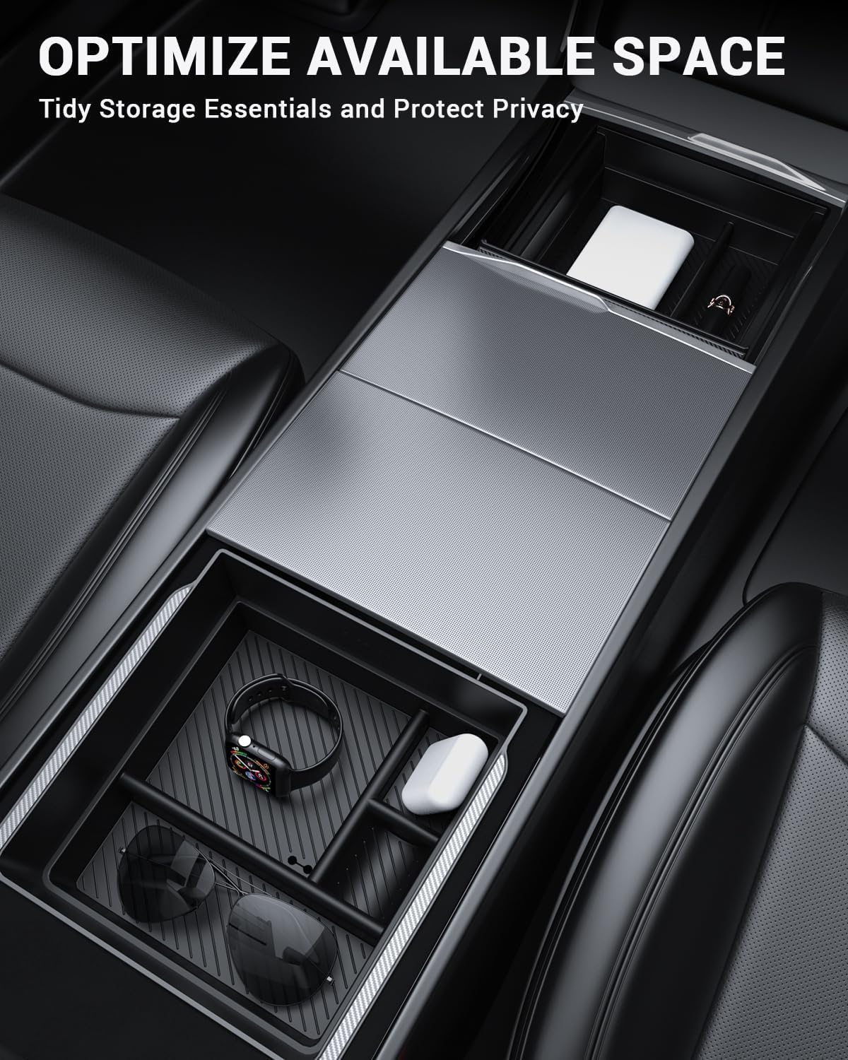 2024-2025 Tesla Model 3 Highland Console Organizer - Carbon Edition 3PCS - Image 8