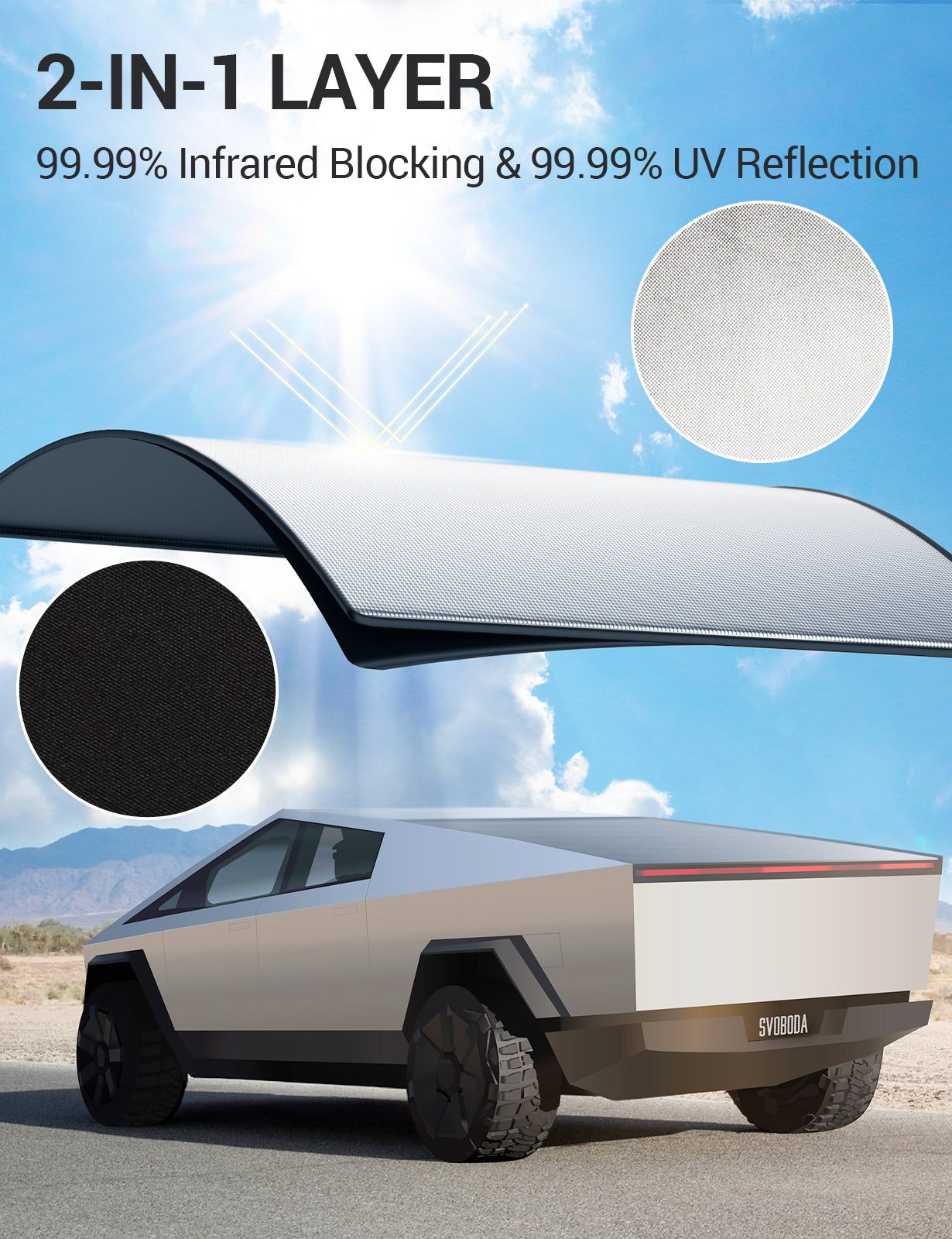 2024-2026 Tesla Cybertruck Roof Sunshade - Nano Ice Crystal No Gaps - Image 4