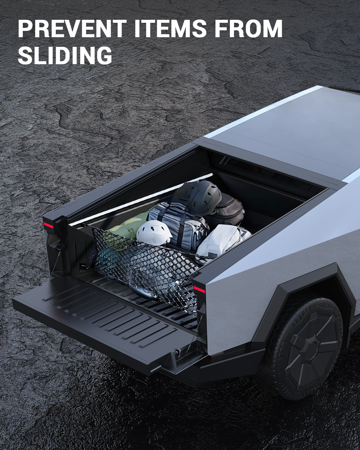 2024-2026 Tesla Cybertruck Trunk Cargo Net - Envelope-Style Metal Hook - Image 6