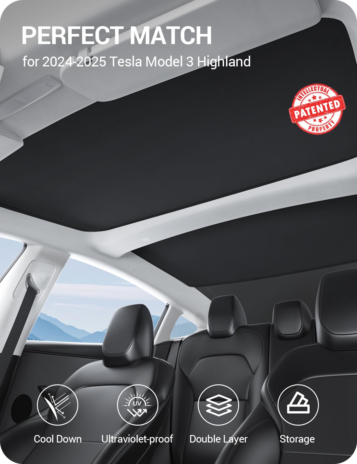 Tesla Model 3 Highland Roof Sunshade Black (2024-2026) | BASENOR