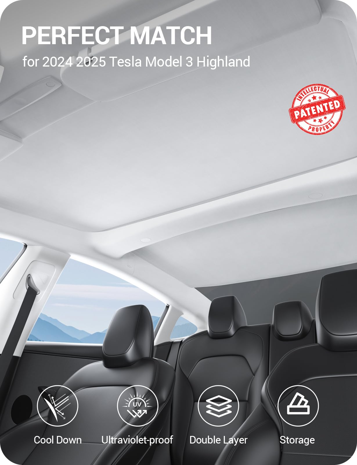 2024-2026 Tesla Model 3 Highland Roof Sunshade - Nano Ice-Crystal Retractable Grey - Image 9