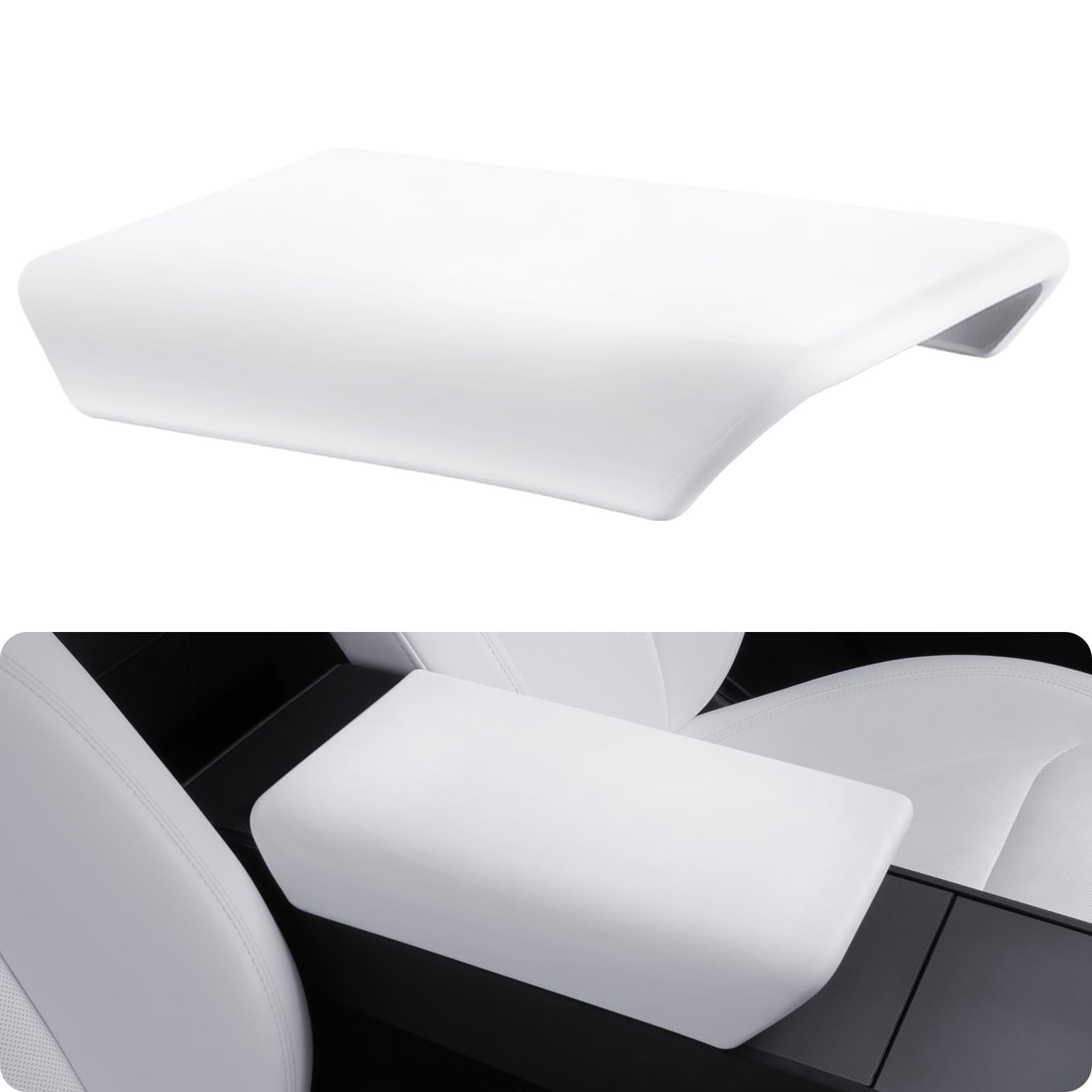 BASENOR Upgraded Center Console Cover for 2024 2025 Tesla Model 3 Refresh Highland New Tesla Model Y 2025 Refresh (Juniper) Non-Slip TPU Armrest Cover [No Logo] Arm Rest Protector Accessories White