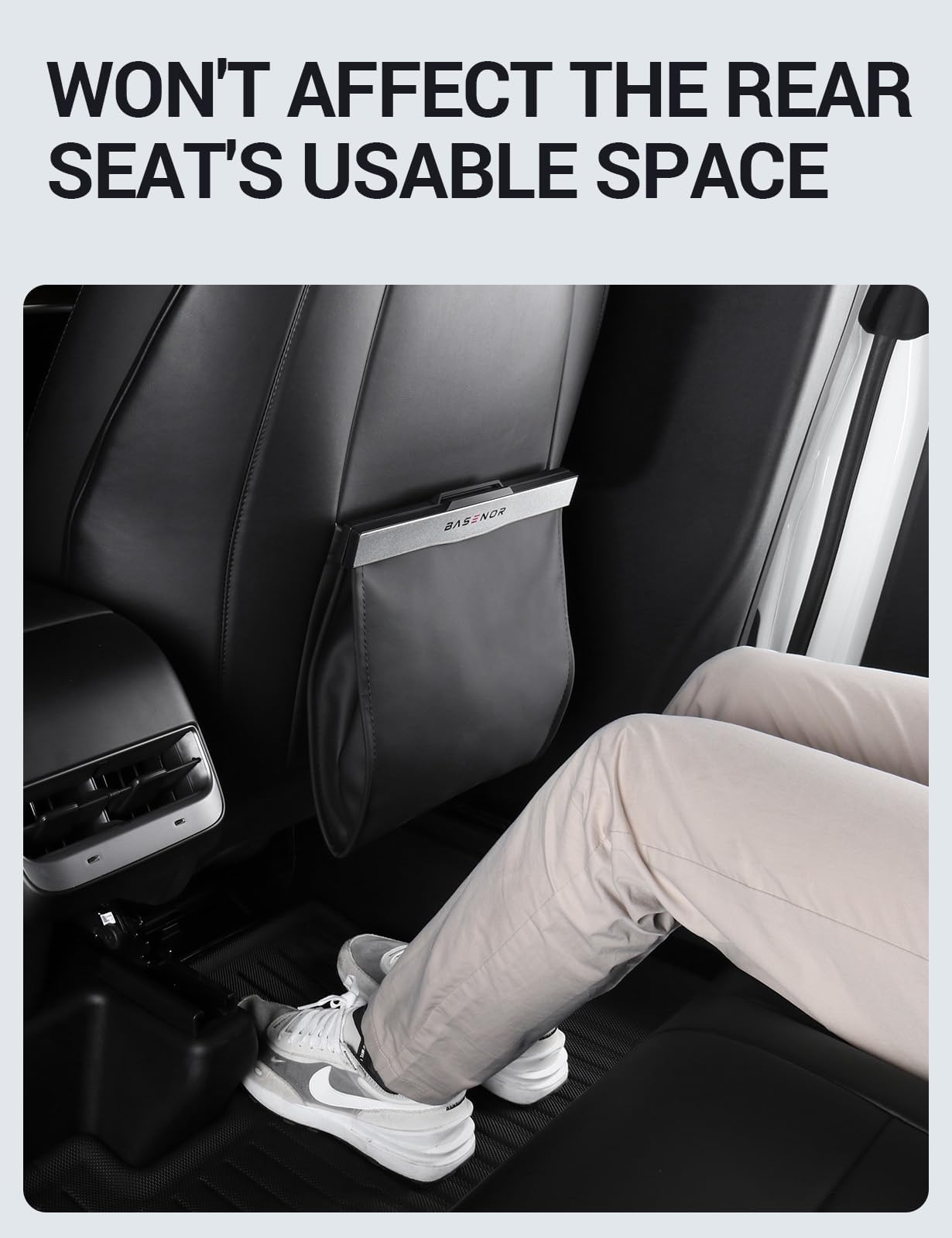 BASENOR 2026 Upgraded Tesla Model Y/3/S/X Cybertruck Trash Can, [Strong Magnetic] [Waterproof] LED Light Garbage Bin Leather Garbage Can, Seat Back Hanging Interior Accessories 2017-2026