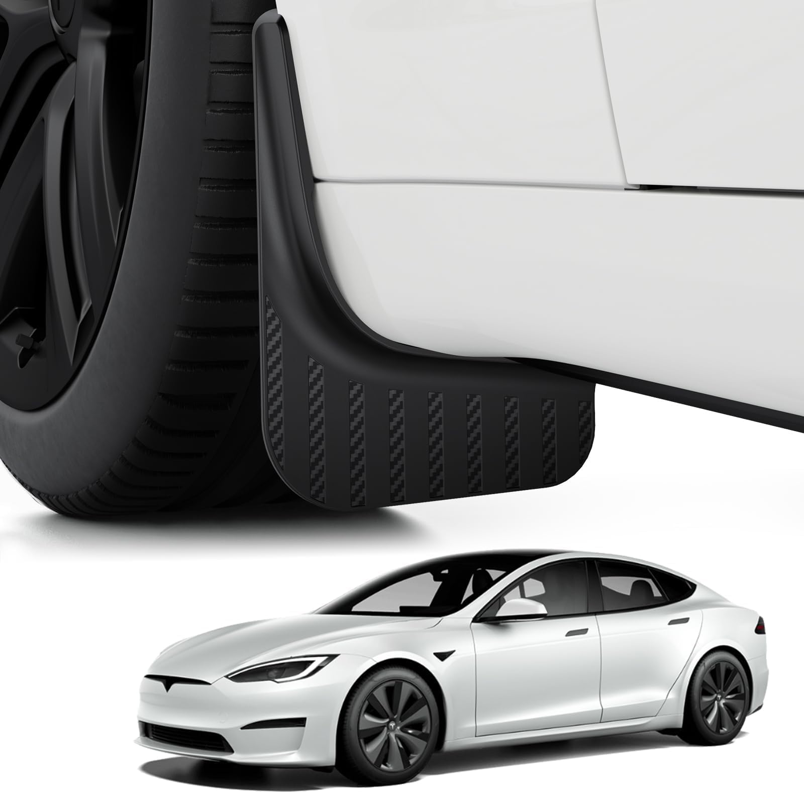 BASENOR New Version Tesla Model S/Model S Plaid Mud Flaps Splash Guards [No Drilling No Tape] [10X Stronger] All Weather Tire Protector Mudflaps for 2021-2025 Model S Exterior Accessories