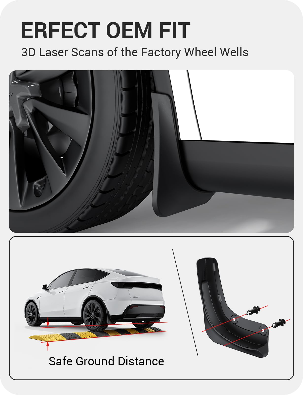 BASENOR 2026 2025 Tesla Model Y Juniper Mud Flaps Splash Guards [No Drilling No Tape] All-Weather Mud Guard, Tire Protector Mudflaps for Model Y Juniper 2025 2026 Exterior Accessories (Set of 4)
