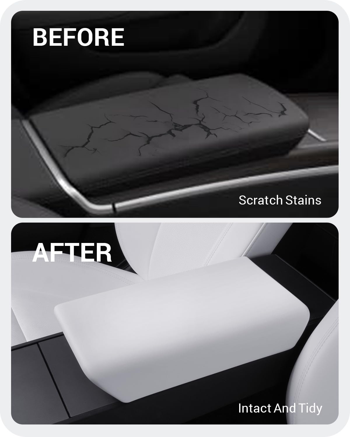 BASENOR Upgraded Center Console Cover for 2024 2025 Tesla Model 3 Refresh Highland New Tesla Model Y 2025 Refresh (Juniper) Non-Slip TPU Armrest Cover [No Logo] Arm Rest Protector Accessories White