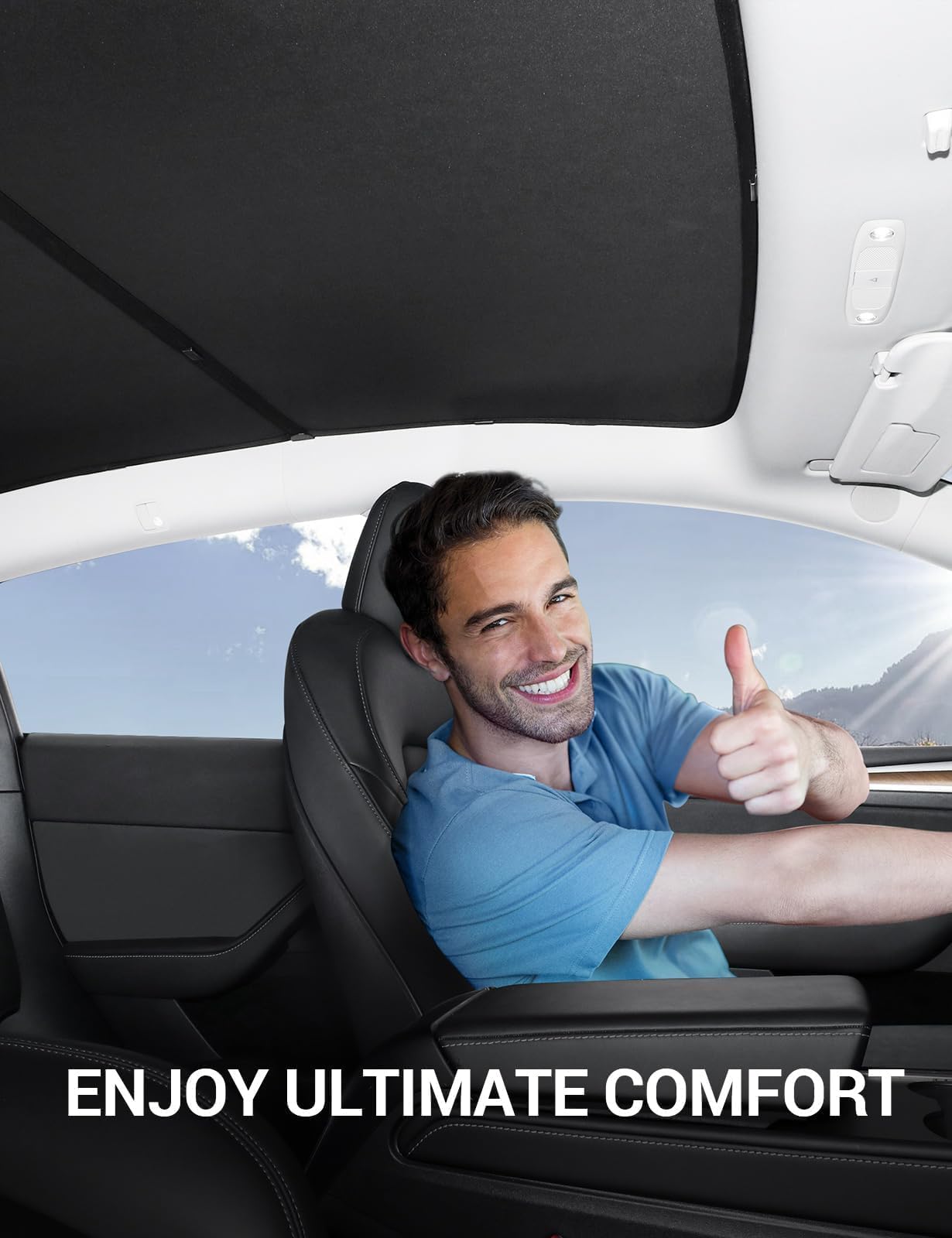 BASENOR Upgraded Tesla Model Y Sunshade Roof, [Nano Ice-Crystal Coatings] Heat Insulation Glass Roof Shade, Top Window Retractable Sun Protection, Sunroof Blocking Cover for Model Y 2020-2024 Black