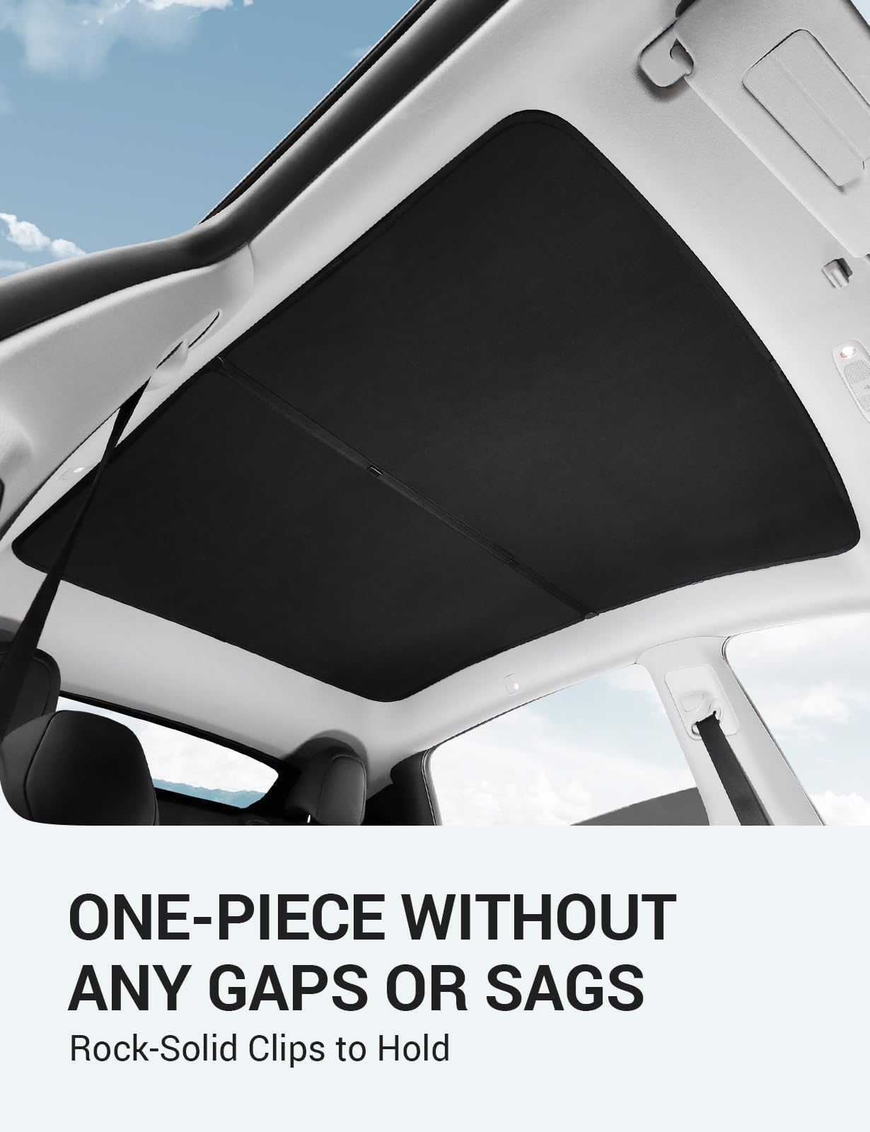 BASENOR Upgraded Tesla Model Y Sunshade Roof, [Nano Ice-Crystal Coatings] Heat Insulation Glass Roof Shade, Top Window Retractable Sun Protection, Sunroof Blocking Cover for Model Y 2020-2024 Black
