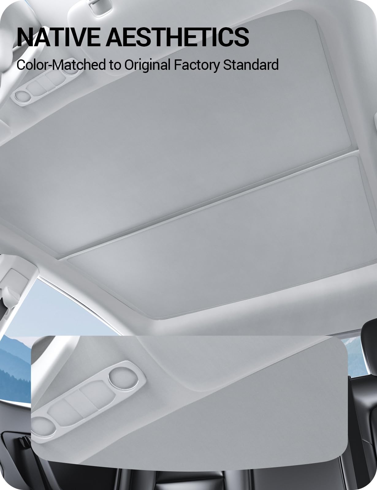 BASENOR Upgraded Tesla Model Y Sunshade Roof, [Nano Ice-Crystal Coatings] Heat Insulation Glass Roof Shade, Top Window Retractable Sun Protection, Sunroof Blocking Cover for Model Y 2020-2024 Gray