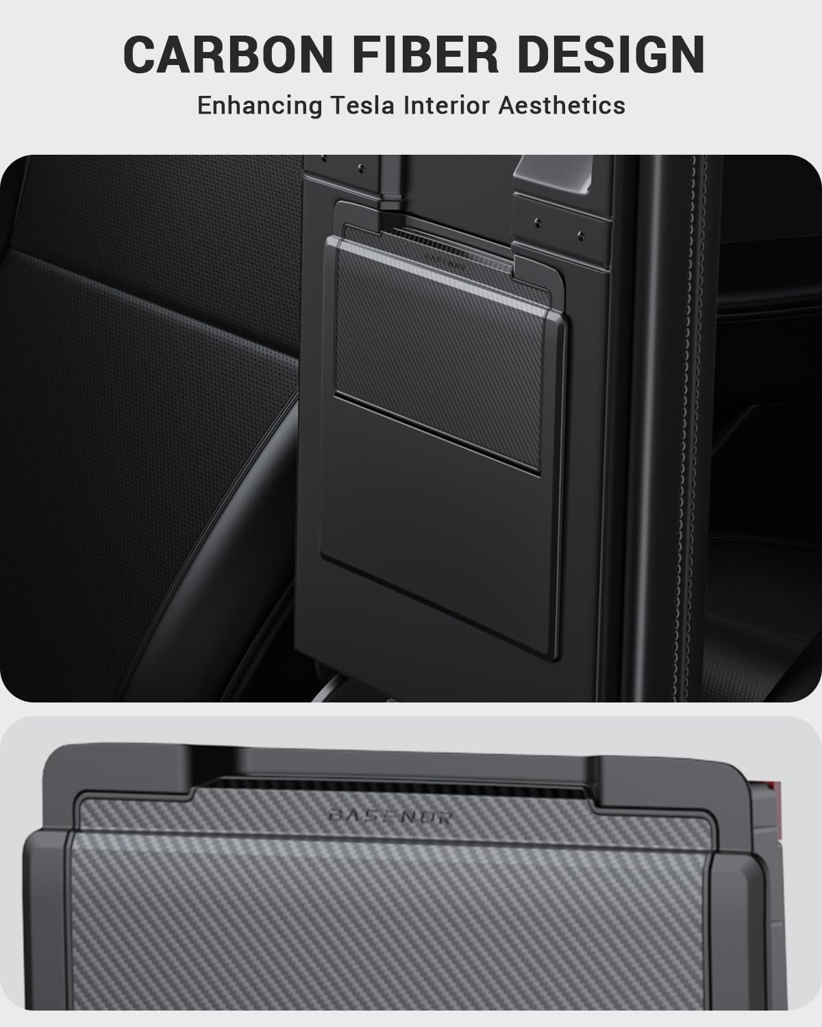 BASENOR 3PCS 2024 2025 Tesla Model 3 Center Console Organizer [Carbon Edition] Armrest Hidden Storage Box Custom for Model 3 Highland Interior Accessories