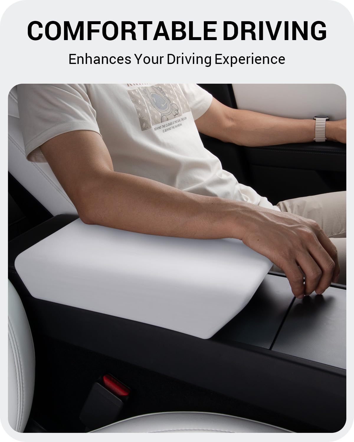 BASENOR Upgraded Center Console Cover for 2024 2025 Tesla Model 3 Refresh Highland New Tesla Model Y 2025 Refresh (Juniper) Non-Slip TPU Armrest Cover [No Logo] Arm Rest Protector Accessories White
