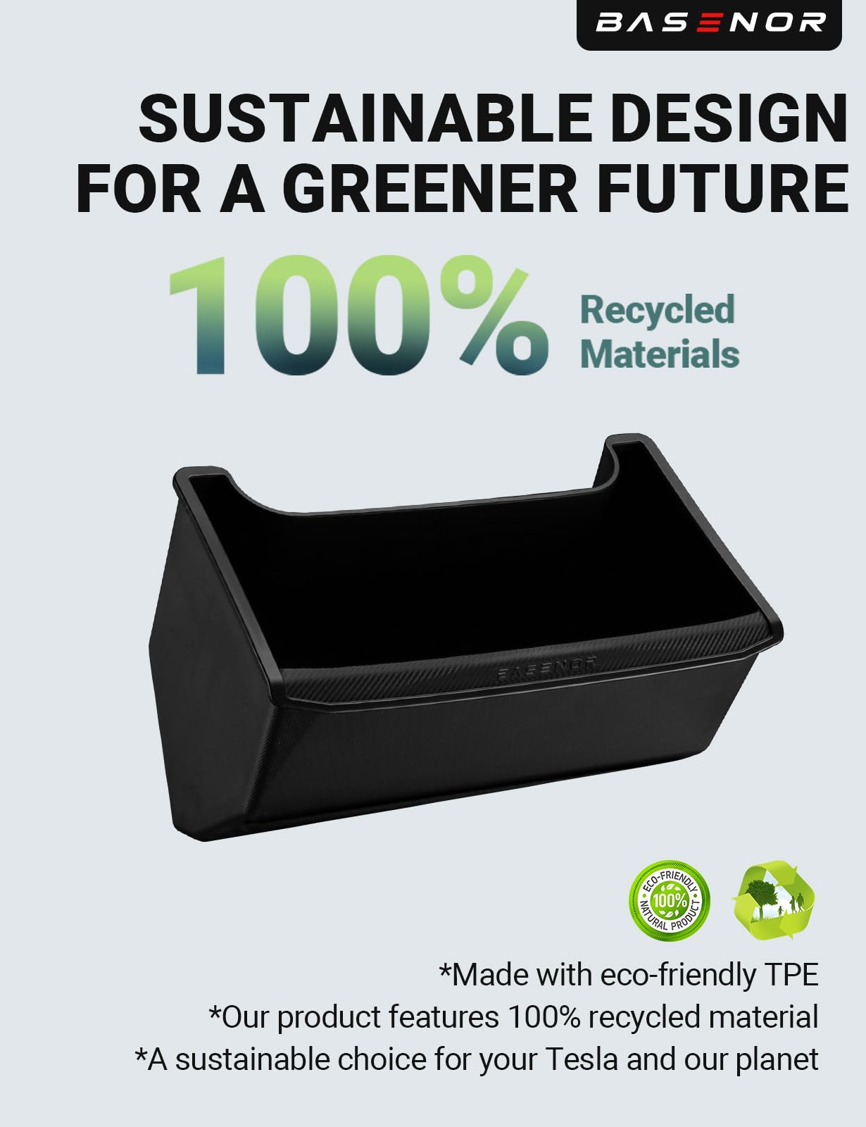 BASENOR 2024 2025 Tesla Model 3 Rear Trash Can Center Console Organizer [Carbon Edition] Backseat Storage Box Rear Middle Bin 2nd Row Seat Organizer for Model 3 Interior Accessories