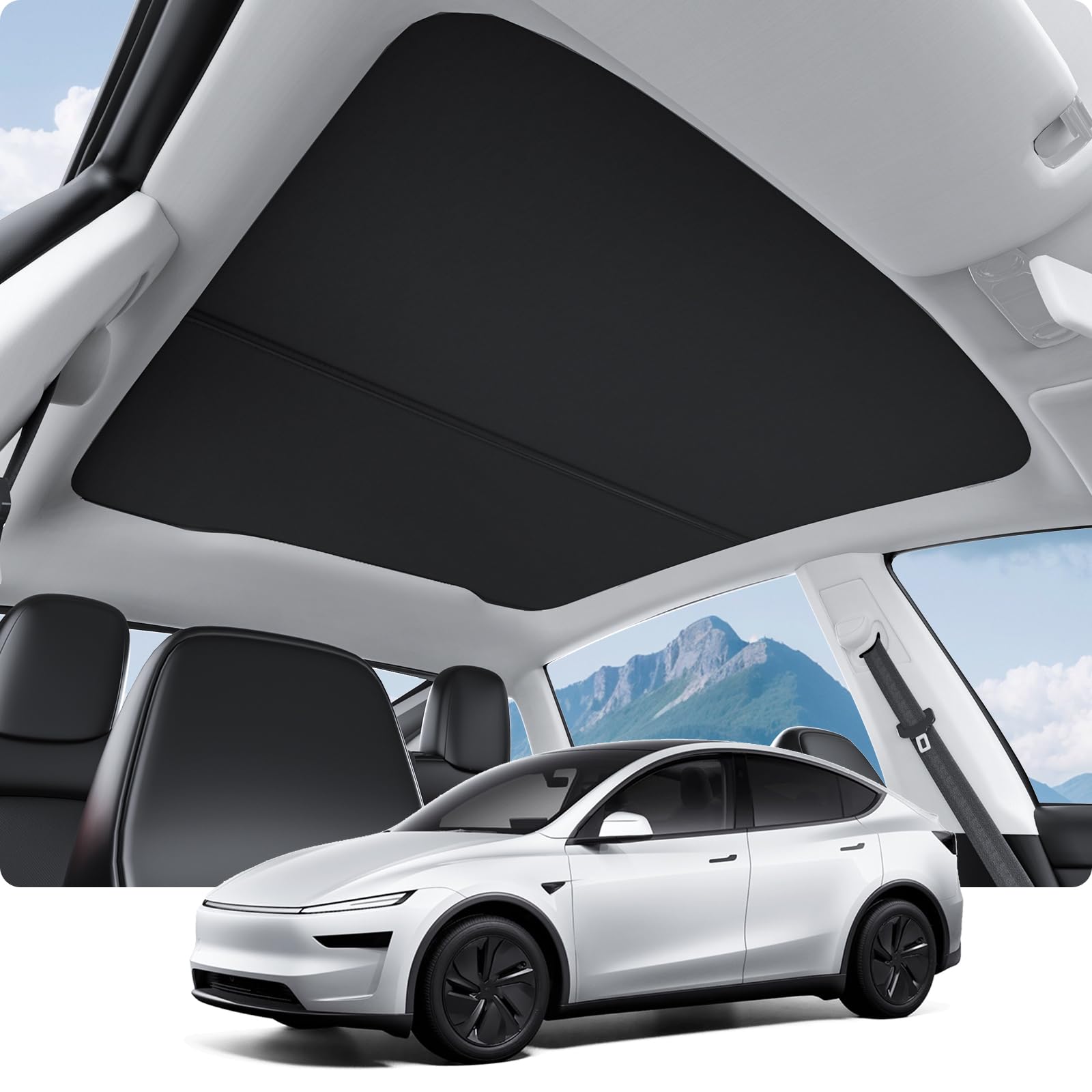 BASENOR 2025 Tesla Model Y Juniper Sunshade Roof [No Gap] [Nano Ice-Crystal Coating] Sunroof Shade, Heat Insulation Foldable Glass Roof UV Blocking Cover for New Model Y Refresh Accessories Black