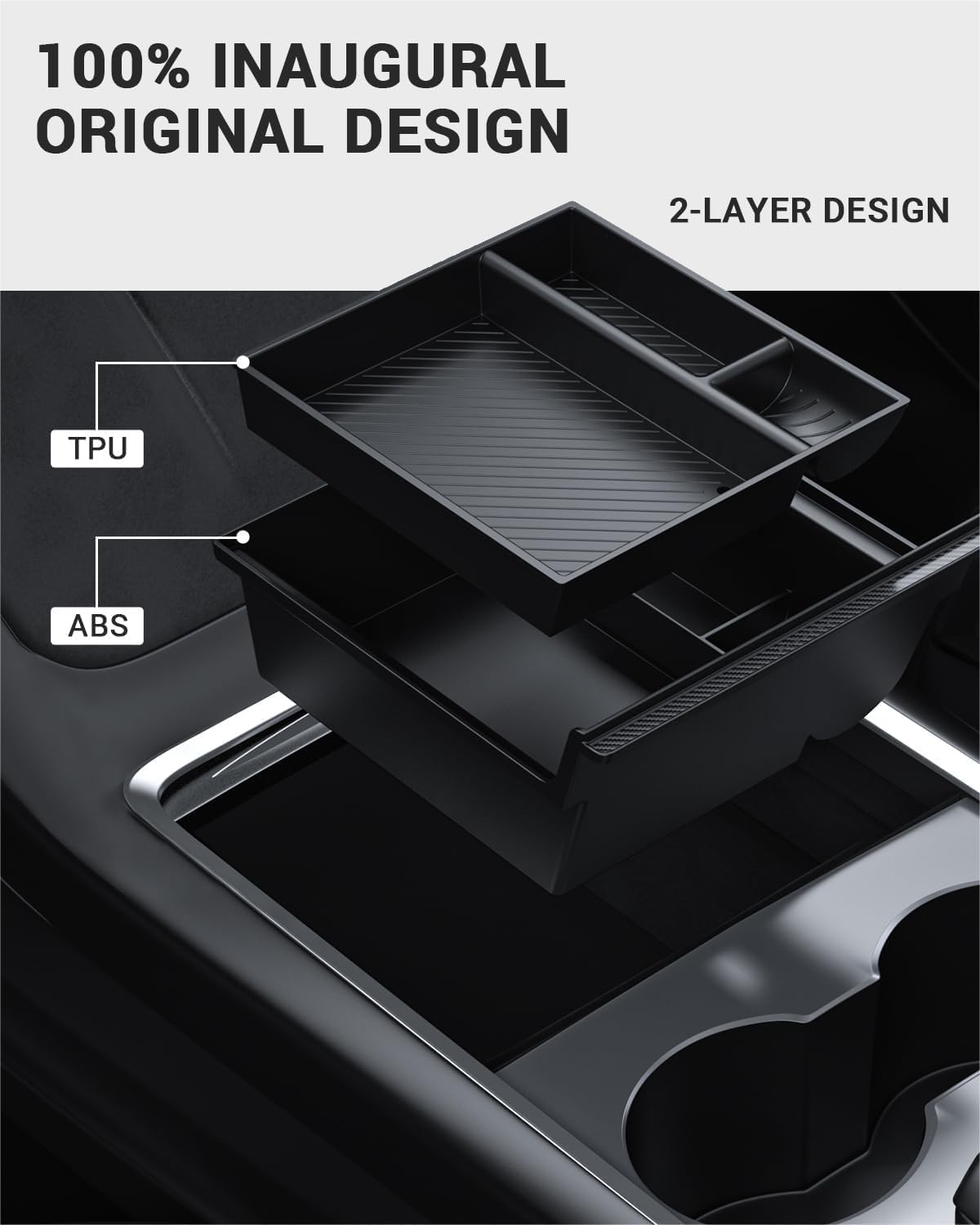 BASENOR Center Console Organizer Tray for Tesla Model Y 2021-2024 Model 3 2021-2023 (Carbon Edition), Tesla Console Hidden Drawer Storage Box Interior Accessories