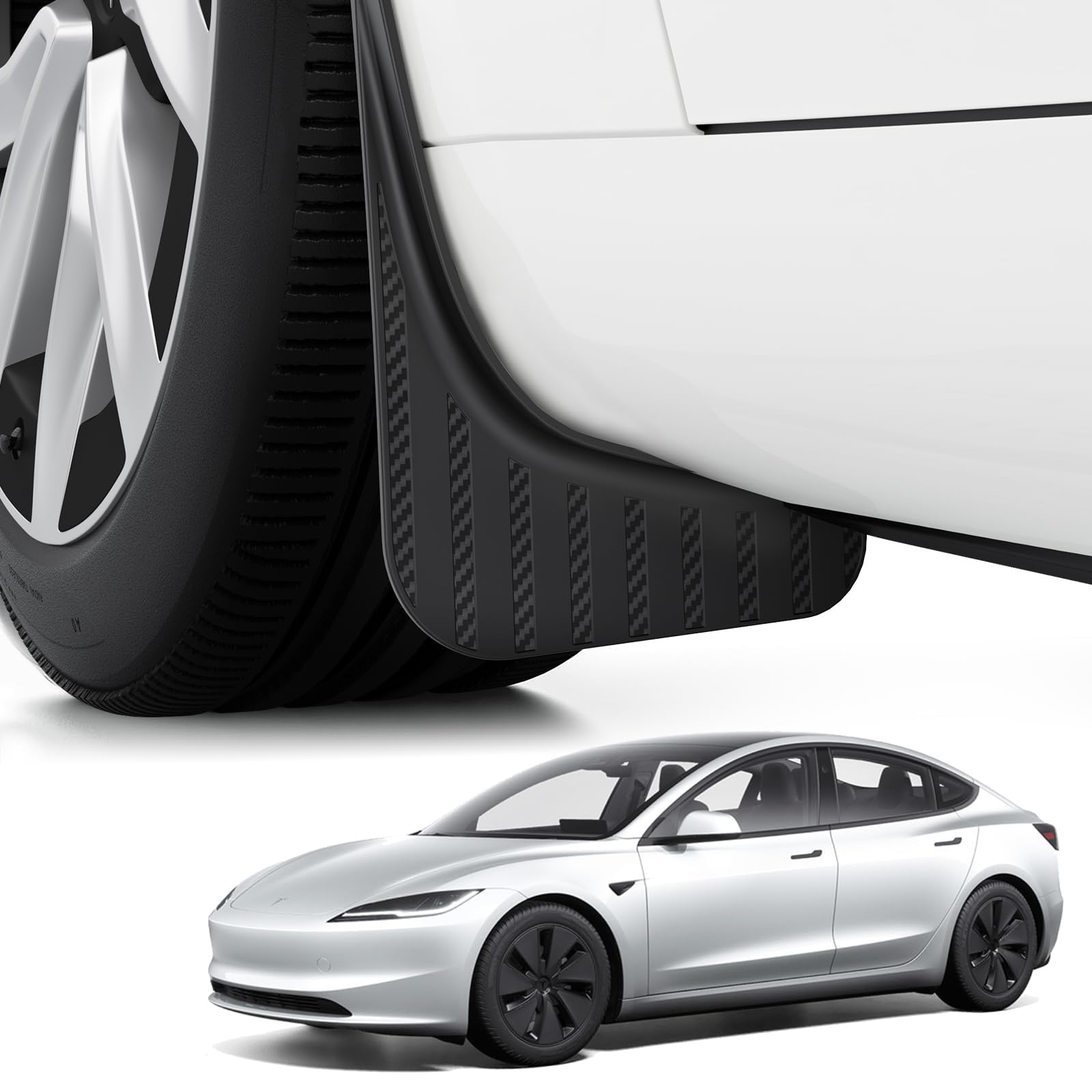BASENOR New Version 2024 2025 Tesla Model 3 Highland Mud Flaps Splash Guards [No Drilling No Tape] [10x Stronger] All Weather Tire Protector Mudflaps for Model 3 Exterior Accessories
