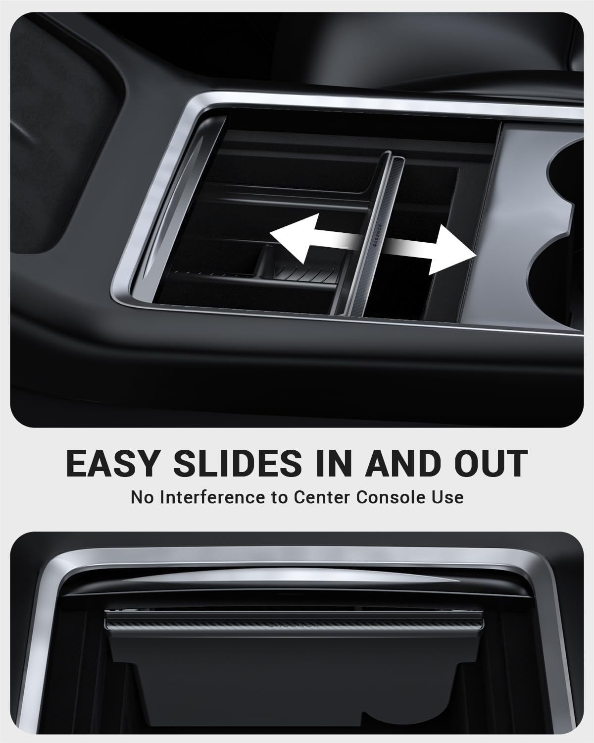 BASENOR Center Console Organizer Tray for Tesla Model Y 2021-2024 Model 3 2021-2023 (Carbon Edition), Tesla Console Hidden Drawer Storage Box Interior Accessories