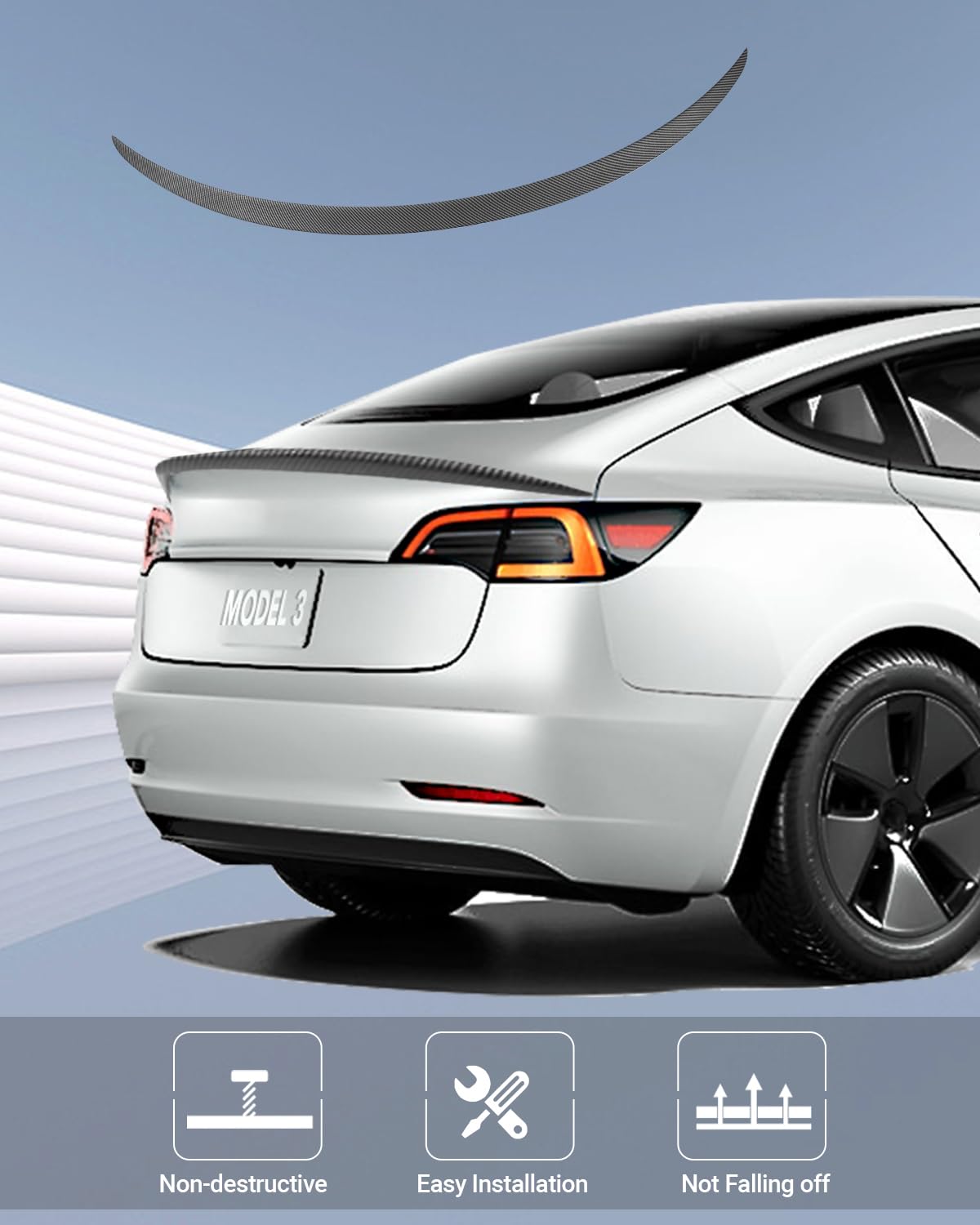 BASENOR 2017-2023 Tesla Model 3 Spoiler ABS Material Rear Spoiler Wing OEM Rear Trunk Lip Model 3 Accessories Matte Carbon Fiber